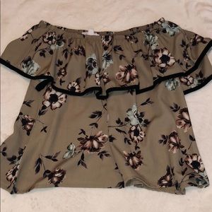 Off the Shoulder Brown Floral Shirt